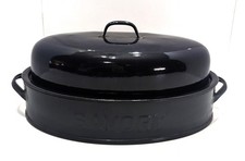 Savory Jr Double Walled Roaster w Lid  Blue Enamel Tiny White Dots 14.5