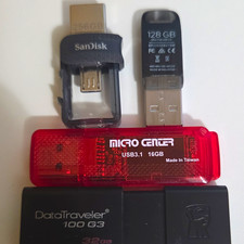 SanDisk 3.0 256GB MICRO CTR 16GB SANDISK 128GB KINGS 32GB Flash Drv lot of 4  picture