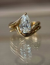 Elegant 5.50 Ct Pear Cut Lab Grown Diamond Bypass Ring Solid 14K Yellow Gold picture