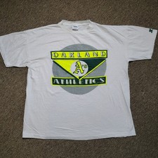 Vintage OAKLAND ATHLETICS Shirt Men XL White Futuristic Logo Graphic Starter USA picture
