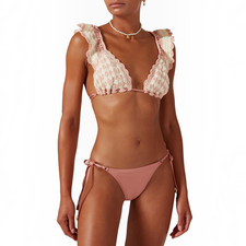 Zimmermann Clover Crochet Bikini Size 2 AU 12 / US 8 BNWT Pink Triangle 2 Piece picture