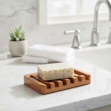 Stylish Teak Wood Soap Dish with Non-Slip Design - Perfect for Shower & Sink picture