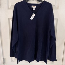 Talbots V Neck Cotton Sweater Navy Blue Large NWT picture