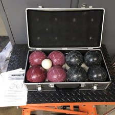 Vintage Sportcraft Bocce Ball 8 Ball Set Green & Burgundy ,w/ Pallino & Case picture