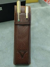 Vintage Visconti Italian Brown Leather 2 Pen Case Pouch Holder - Made In Italy picture