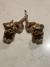 Vintage Chinese Export Guardian Tiger Figurines Matched Left-Right Fur Pair picture