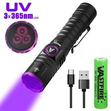 365 nm UV 3*LED Flashlight Blacklight Inspection Torch USB Rechargeable Light picture