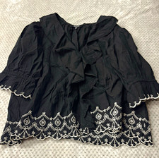 Madewell Women's Black Embroidered Ruffle 3/4 Sleeve Pullover Blouse M picture