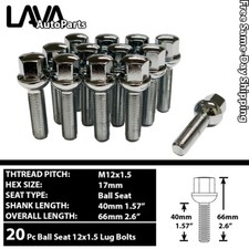 20PC CHROME 12X1.5 BALL SEAT LUG BOLT 28MM/40MM SHANK FIT MERCEDES STOCK WHEEL picture
