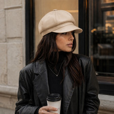 Vintage Real Leather Cabbie Hat - Newsboy Cap picture
