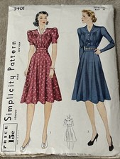 Vintage 1930's-40's Simplicity Pattern #3401 Dresses 32” Bust picture