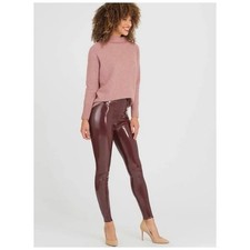 Spanx Faux Patent Leather Leggings Ruby Burgundy High Rise Small S 20301R NWT picture