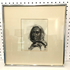 Vintage J. Michael Spooner Charcoal Portrait of Elderly Person 7