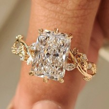 3.00CT Radiant-Cut EF/VS Lab Grown Diamond Accents Wedding Ring 14K Yellow Gold picture