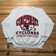 Vintage 1993 Cincinnati Cyclones IHL Hockey Sports Raglan Sweatshirt USA Medium picture