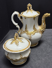 1850 Baroque Meissen B-Form Porcelain Tea/Chocolate Pot and Sugar Bowl picture