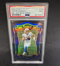 2020 Panini Select Premier Level Justin Herbert RC #144 Blue Prizm Die-Cut PSA 9 picture