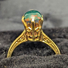 Edwardian Bloodstone cabochon cathedral solitaire ring 14K picture