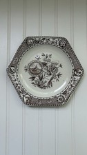 Antique T Hughes Sitka Pattern Brown Aesthetic Transferware Hexagonal Plate 9” picture