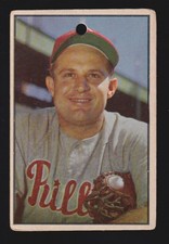 SMOKEY BURGESS phillies 1953 BOWMAN COLOR #28 NO CREASES hole punch picture