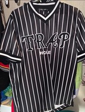 Rebel Minds Baseball Jersey Black & White Pinstripe Trap House Style, Size M picture