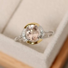 1.65 Ct Natural Morganite Diamond Engagement Wedding Ring 14K White Gold Size 7 picture