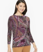 NWT Talbots Women’s Size XL Burgundy Paisley 100% Cashmere Pullover Sweater picture