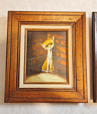 Rare Pair Vintage 1974 Big Eye Painting N Canaga Dog Cat Art Collectors (Read) picture