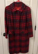 Vintage 1950s Pendleton Virgin Wool Red Tartan Plaid Town Coat Womens Size M/L picture