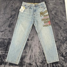 NWT Meoshe Denim Jeans Mens 32 Blue Graphic Premium Goods Y2K Streetwear picture