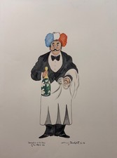Guy Buffet Original Watercolor “Sommelier at the time of the World Cup