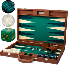 19 Inch Premium Backgammon Sets for Adults Leather Brown - Green. Premium 1.6 In picture