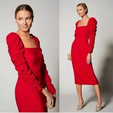 NWT Antonio Melani Square Neck Long Ruched Sleeve Midi Sheath Dress Size 4 picture