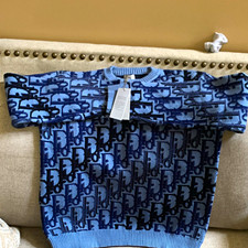 Dior Men 2x Blue/Gray CD Logo Wool Knit Crewneck Pullover Sweater picture