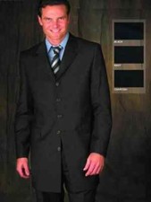 NWT VITALIANO Men's 2 Piece Suit BLACK 5 COVERED BUTTONS 42/35~ Unhemmed Pants picture