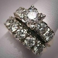 3.50Ct Round Cut Simulated Diamond Wedding Bridal Ring Set 14k White Gold Plated picture