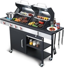 Gas Charcoal Grill Combo, 3-Burner Propane Gas BBQ Grill with Side Burner picture