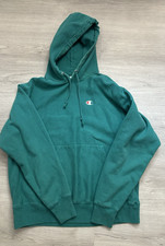 VTG Champion Hoodie Green Reverse Weave sweatshirt fade spots size large picture