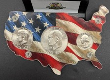 1776-1976 U.S. Bicentennial Silver BU High Grade Coin Set in US Map Holder picture