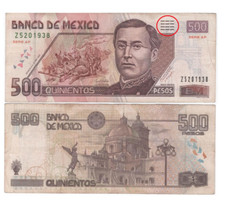 500 PESOS MEXICO BILLETE  IGNACIO ZARAGOZA CIRCULATED 500 PESOS BILL picture