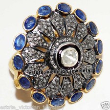 Stunning 2.40Ctw Rose Antique Cut Diamond Sapphire Silver Victorian Ring Jewelry picture