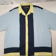 Nat Nast Shirt Mens XL Blue Colorblock Silk Button-Up Relaxed Summer Luxury Work picture