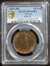 1869-BB Greece 10 Lepta PCGS MS63BN  picture