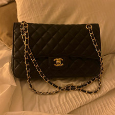 CHANEL Classic Double Flap Black Quilted Leather Shoulder Bag Gold HW Chain picture