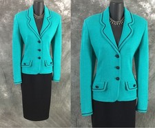 BEAUTIFUL St John collection knit green black suit blazer size 4 picture
