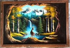 Vintage NORTZ Signed 39x27 Framed Deer Mountain Waterfall Landscape Painting picture
