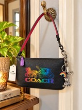 NWT Coach Nolita 19 C6902 Rainbow Horse Carriage Black Leather + Charm picture