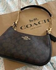 NWT COACH CA548 Teri Shoulder Bag In Signature Canvas/Gold/Brown Free picture