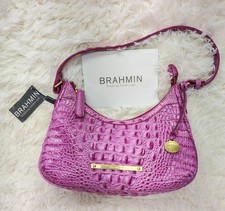 NWT Brahmin Lacy Melbourne Peony Pink Leather Shoulder Bag Purse Crocodile NEW picture