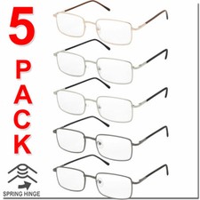 Reading Glasses Mens Womens Square Spring Hinge Unisex 5 Pack New Style Look  picture